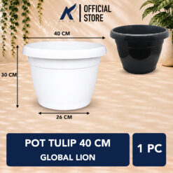 GLOBAL LION-GL POT TULIP 40 CM Plastik Kuping Tanaman Bunga-Daun Hitam Putih