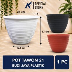 BUDI JAYA PLASTIK-BJP POT MODEL TAWON 21 CM Tanaman Hias-Bunga Diameter 21cm Putih-Cokelat-Coklat
