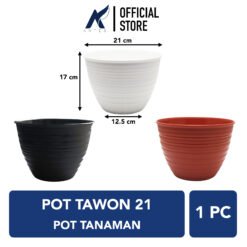 BUDI JAYA PLASTIK-BJP POT MODEL TAWON 21 CM Tanaman Hias-Bunga Diameter 21cm Putih-Cokelat-Coklat