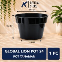 GLOBAL LION-GL POT 24 Plastik Tanaman Hias-Bunga Diameter 23 cm Hitam