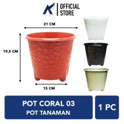 BUDI JAYA PLASTIK POT CORAL 03 BJP Tanaman Hias Bunga-Daun dll Diameter Atas 20 cm Putih Cokelat Hitam Matcha