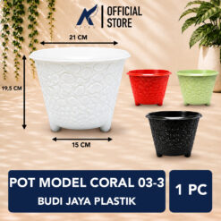 BUDI JAYA PLASTIK POT CORAL 03 BJP Tanaman Hias Bunga-Daun dll Diameter Atas 21 cm Putih Cokelat Hitam Matcha