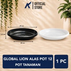 Global Lion Alas Pot 12 Pot Tanaman Tatakan Tatak Tumbuhan Bunga Plastik Hitam Putih Diameter 24 cm Centi meter