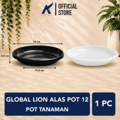 Global Lion Alas Pot 12 Pot Tanaman Tatakan Tatak Tumbuhan Bunga Plastik Hitam Putih Diameter 26 cm Centi meter