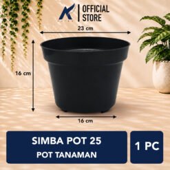 SIMBA POT 25 HITAM Plastik Tanaman Hias-Bunga-Sukulen Diameter 23 cm