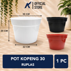 RUPLAS KOPENG 30 Pot Polos Tanaman Tumbuhan Hias Bunga Plastik Warna Putih Hitam Merah Bata Diameter 30 cm centi meter