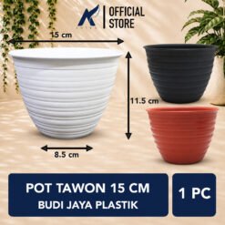 BUDI JAYA PLASTIK-BJP POT MODEL TAWON 15 CM Tanaman Hias-Bunga Diameter 15cm Putih-Cokelat-Coklat