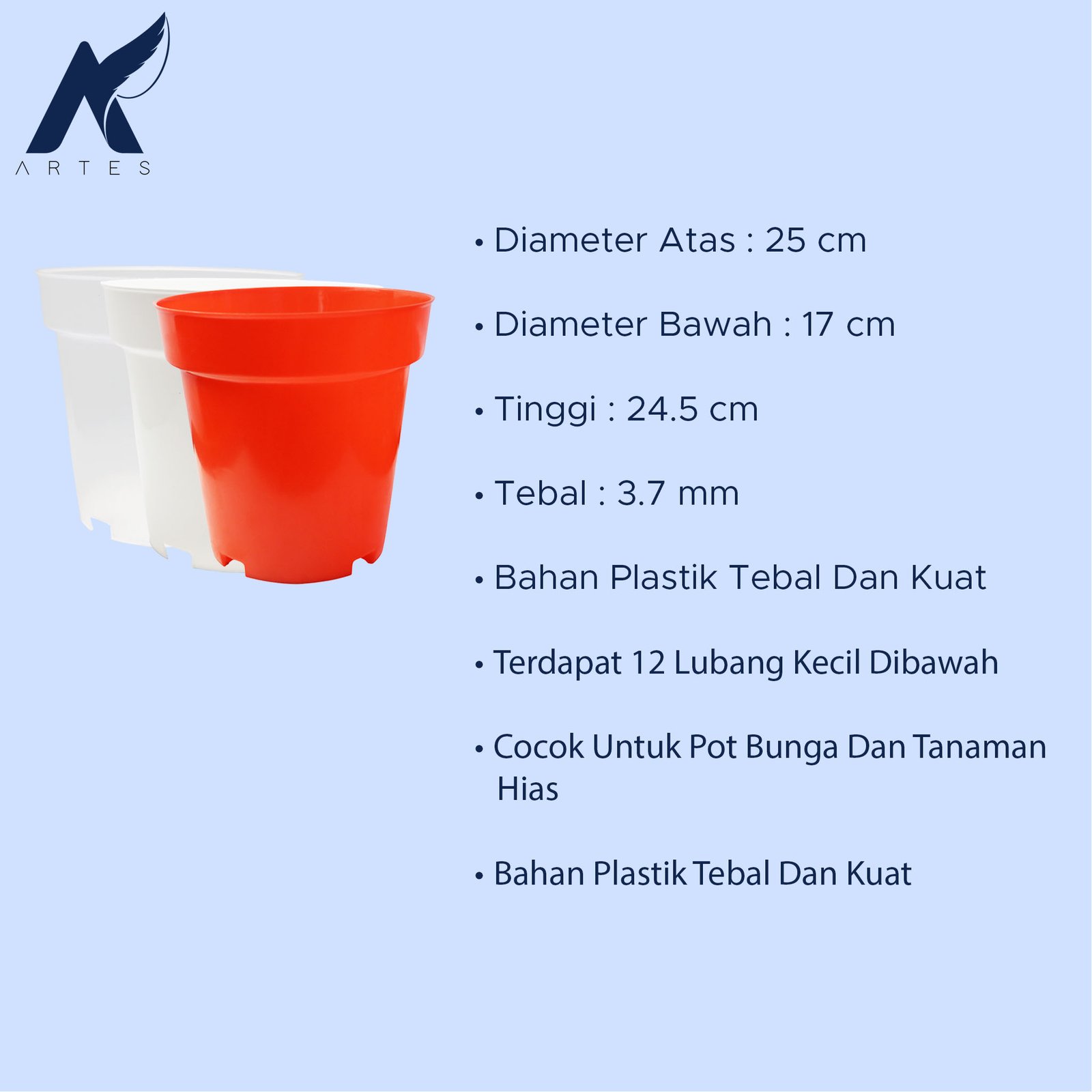 SRONDOL 25 Pot Tinggi Ruplas Tanaman Tumbuhan Hias Bunga dll Putih Hitam Merah Bata Bening 24 cm centi meter - Gambar 4
