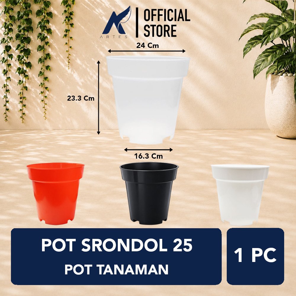 POT SRONDOL 25 Tumbuhan Tinggi Hias Bunga Batu Plastik Tebal dll Merah Bening Putih Hitam Diameter 24 atas Cm
