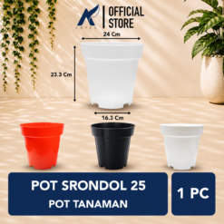 POT SRONDOL 25 Tumbuhan Tinggi Hias Bunga Batu Plastik Tebal dll  Merah Bening Putih Hitam Diameter 24 atas Cm