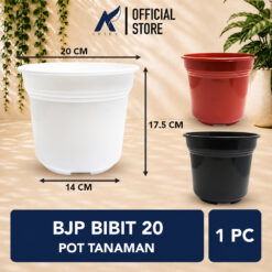 BJP BIBIT 20 Pot Tanaman Tumbuhan Hias Bunga Plastik Warna Merah Bata Putih Hitam Diameter 20 cm