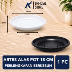 ARTES ALAS POT 18 CM Tatakan Pot Tanaman Hias-Bunga-dll Plastik Diameter Bawah 13 cm Putih-Hitam