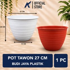 BUDI JAYA PLASTIK POT TAWON 27 BJP Tanaman Hias Bunga Diameter atas 27 cm Putih Merah