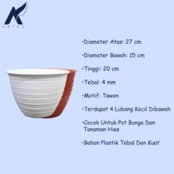 BUDI JAYA PLASTIK POT TAWON 27 BJP Tanaman Hias Bunga Diameter atas 27 cm Putih Merah - Gambar 4
