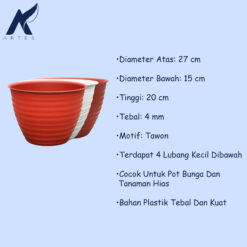 BUDI JAYA PLASTIK POT TAWON 27 BJP Tanaman Hias Bunga Diameter atas 27 cm Cokelat Putih Merah - Gambar 4