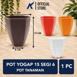 YOGAP 15 SEGI 6 Pot Tanaman Tumbuhan Bunga Sukulen Plasik Putih Merah Bata Coklat Kuning 15 cm centi meter