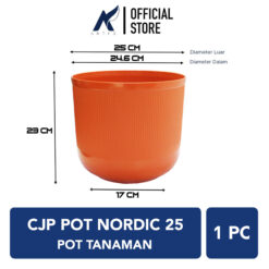 CJP NORDIC 25 Pot Tabung Tanaman Tumbuhan Hias Bunga Daun Taman Plastik Tebal Merah Bata Coklat Diameter 25 cm Citra Jaya Plastik