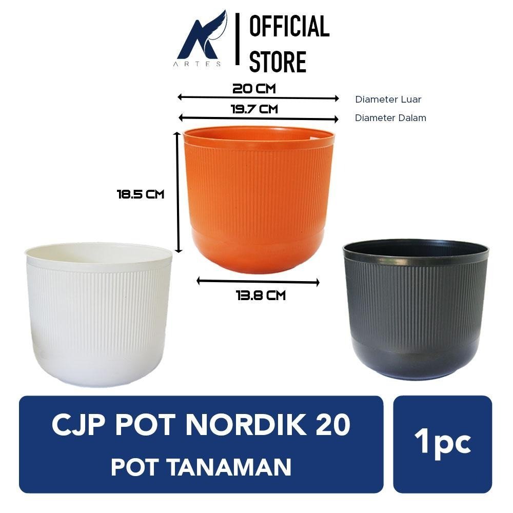 CJP NORDIK 20 Pot Tabung Tumbuhan Tanaman Hias Daun Bunga Taman Plastik Tebal Nordic Merah Bata Coklat Hitam Putih Diameter 20 cm Citra Jaya Plastik