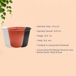 ASTER 211 Pot Tanaman Tumbuhan Tanam Hias Bunga Diameter Atas 21 cm Plastik Hitam Merah Bata Coklat Putih - Gambar 3