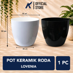 Pot Keramik Roda Lovenia Tanaman Ceramic Wheel Diameter 35 Hitam Putih
