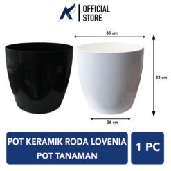 Pot Keramik Roda Lovenia Tanaman Diamater Dalam Ukuran 35 cm PC 8045 Hitam Putih