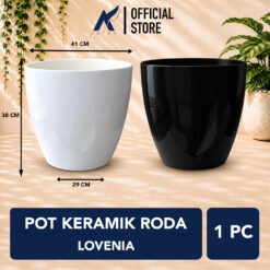 Pot Keramik Roda Lovenia Tanaman Ceramic Wheel Diameter 41 Hitam Putih