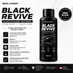 SOLUNER BLACK REVIVE Penghitam Body Motor Mobil Trim Restorer Cairan Restorasi Plastik Memutih Efek Daun Talas Kusam Pudar Black Magic Back To Kasar Kendaraan Permanen Permanent Pengkilap Hydrophobic Kilap Spakbor Hitam