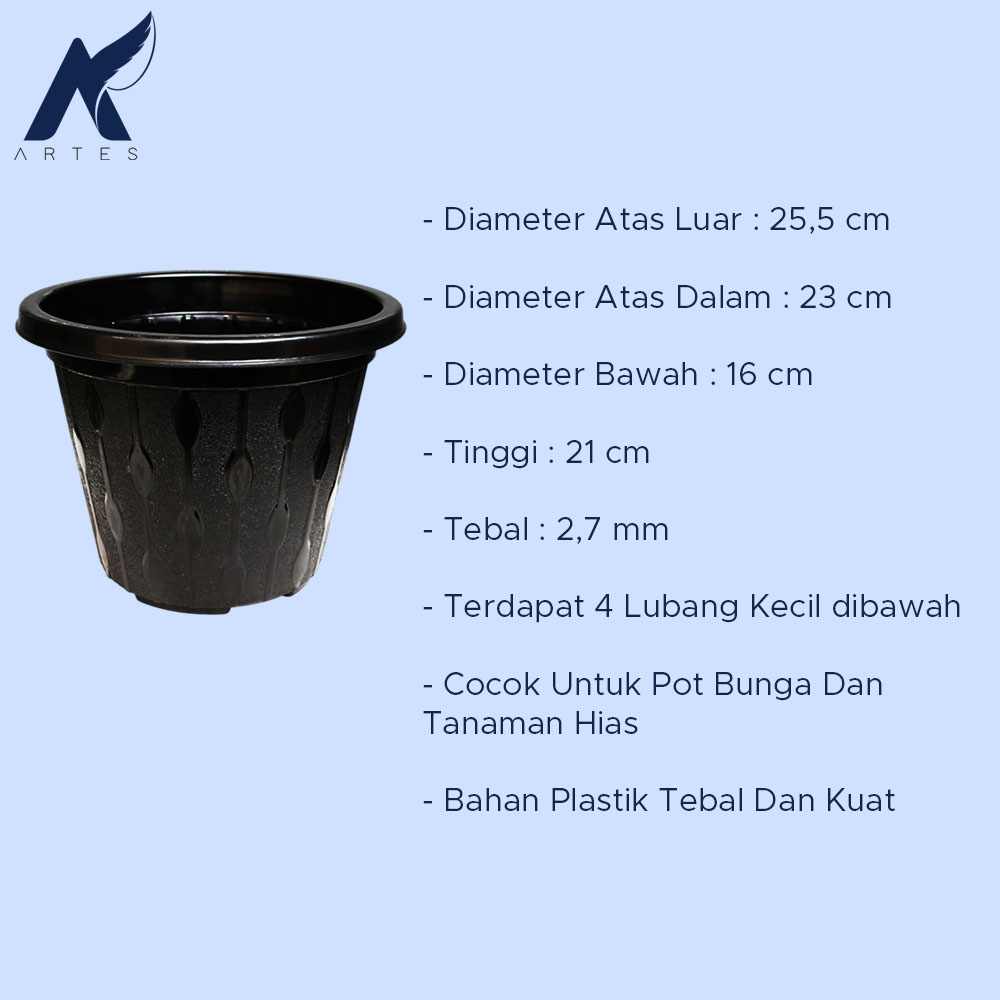 BUDI JAYA PLASTIK POT TULIP 25 BJP Bunga Tanaman Tumbuhan Motif Diameter 25 cm Hitam - Gambar 4