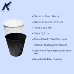 BUDI JAYA PLASTIK POT JASMINE 241 BJP Bunga Tanaman Tumbuhan Tinggi Diameter 24 cm Putih Hitam - Gambar 4