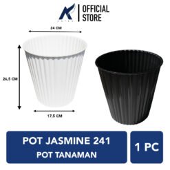 BUDI JAYA PLASTIK POT JASMINE 241 BJP Bunga Tanaman Tumbuhan Tinggi Diameter 24 cm Putih Hitam