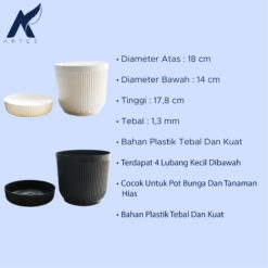 BUDI JAYA PLASTIK POT KRISAN 18 BJP Bunga Tanaman Tumbuhan + Tatakan Bawah Diameter atas 18 cm Hitam Putih - Gambar 4