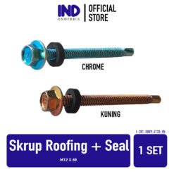 1 PC Skrup Roofing + Seal M12 x 60 Sekrup Baut Baud Baudd SDS Karet Drilling Dril Rufing Baja Ringan Atap 12mm x 60mm 12 60 mm m 12 m12x60 Kuning Emas Chrome