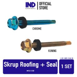 1 PC Skrup Roofing + Seal M12 x 50 Sekrup Baut Baud Baudd SDS Karet Drilling Dril Rufing Baja Ringan Atap 12mm x 50mm 12 50 mm m 12 m12x50 Kuning Emas Chrome
