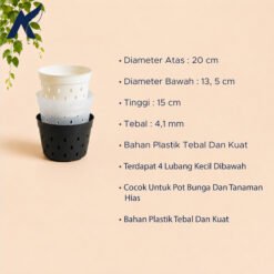 Alternative view of NKT POROS 20 POT TANAMAN Bulat Tumbuhan Hias Bunga dll Diameter Atas 20 cm centi meter Bening Hitam Putih