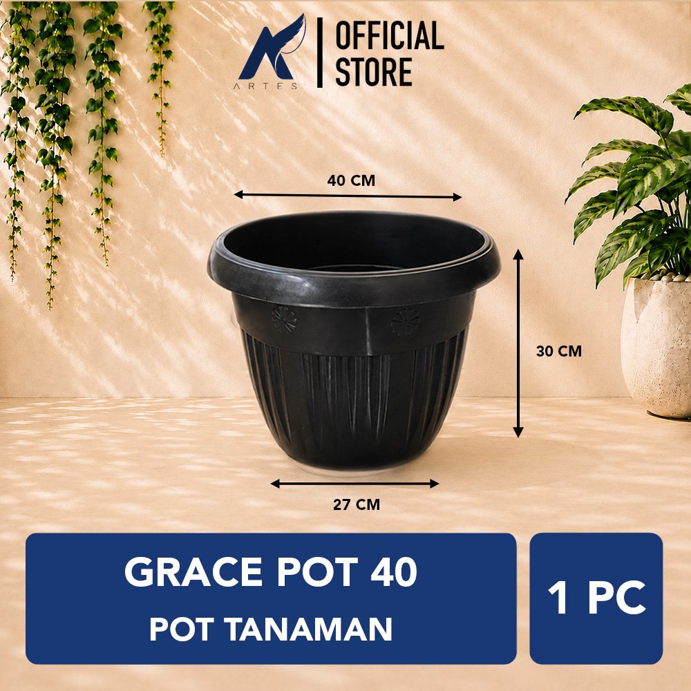 GRACE POT 40 POT TANAMAN Plastik Kuping Tumbuhan Hias Bunga Daun Diameter Atas 40cm Centi meter Hitam