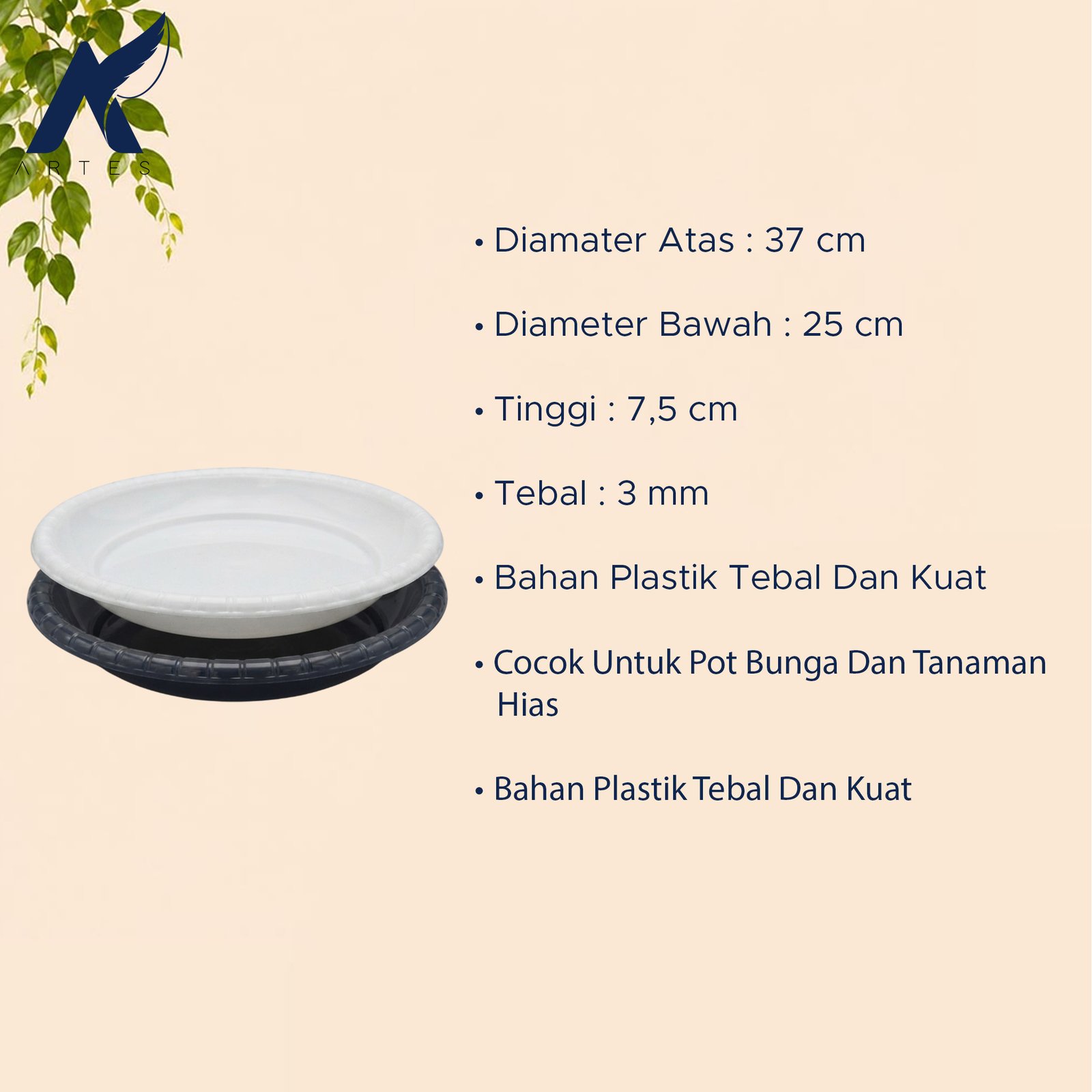 LOVENIA ALAS POT GENTONG 37 POT TANAMAN Tatakan Tatak Tumbuhan Bunga Plastik Diameter 37 cm Centi meter Hitam - Gambar 4