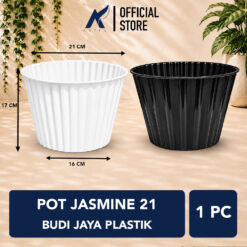 BUDI JAYA PLASTIK POT JASMINE 21 BJP Bunga Tanaman Tumbuhan Diameter 21 cm Putih Hitam