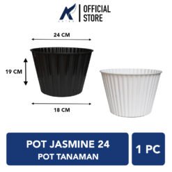 BUDI JAYA PLASTIK POT JASMINE 24 BJP Bunga Tanaman Tumbuhan Diameter 24 cm Putih Hitam