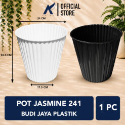 BUDI JAYA PLASTIK POT JASMINE 241 BJP Bunga Tanaman Tumbuhan Tinggi Diameter 24 cm Putih Hitam
