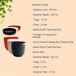 BUDI JAYA PLASTIK POT KRISAN 18 BJP Bunga Tanaman Tumbuhan + Tatakan Bawah Diameter atas 18,5 cm Hitam Putih Merah - Gambar 4
