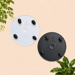 BUDI JAYA PLASTIK POT GUCIKU 40 43 Bunga Tanaman Tumbuhan BJP Model Keramik Polos Glossy Tebal Kuat + Roda Bawah Diameter 40 43 cm Hitam Putih - Gambar 3