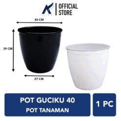 BUDI JAYA PLASTIK POT GUCIKU 40 Bunga Tanaman Tumbuhan BJP Model Keramik Polos Glossy Tebal Kuat + Roda Bawah Diameter 40 cm Hitam Putih