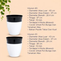 BUDI JAYA PLASTIK POT GUCIKU 40 43 Bunga Tanaman Tumbuhan BJP Model Keramik Polos Glossy Tebal Kuat + Roda Bawah Diameter 40 43 cm Hitam Putih - Gambar 4