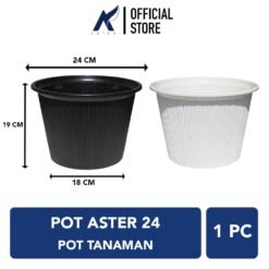 BUDI JAYA PLASTIK POT ASTER 24 Tanaman Tumbuhan Bunga Diameter 24 cm Hitam Putih
