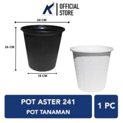 BUDI JAYA PLASTIK POT ASTER 241 Tanaman Tumbuhan Bunga Tinggi Diameter 25 cm Hitam Putih