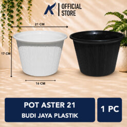 BUDI JAYA PLASTIK POT ASTER 21 Tanaman Tumbuhan Bunga Diameter 21 cm Hitam Putih