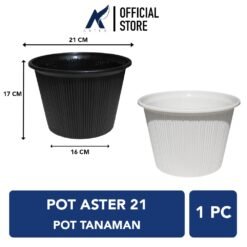 BUDI JAYA PLASTIK POT ASTER 21 Tanaman Tumbuhan Bunga Diameter 21 cm Hitam Putih