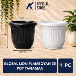 GLOBAL LION FLAMBOYAN 35 POT TANAMAN Plastik Tumbuhan Hias Bunga Daun Diameter Atas 34 cm Centi meter Hitam Putih