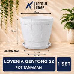 LOVENIA GENTONG 22 POT TANAMAN (8826) Plastik Tumbuhan Hias Bunga Daun Diameter Atas 22cm Centi meter Putih