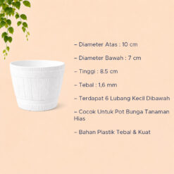 LOVENIA GENTONG 12 POT TANAMAN (8812) Plastik Tumbuhan Hias Bunga Daun Diameter Atas 10cm Centi meter Putih - Gambar 4